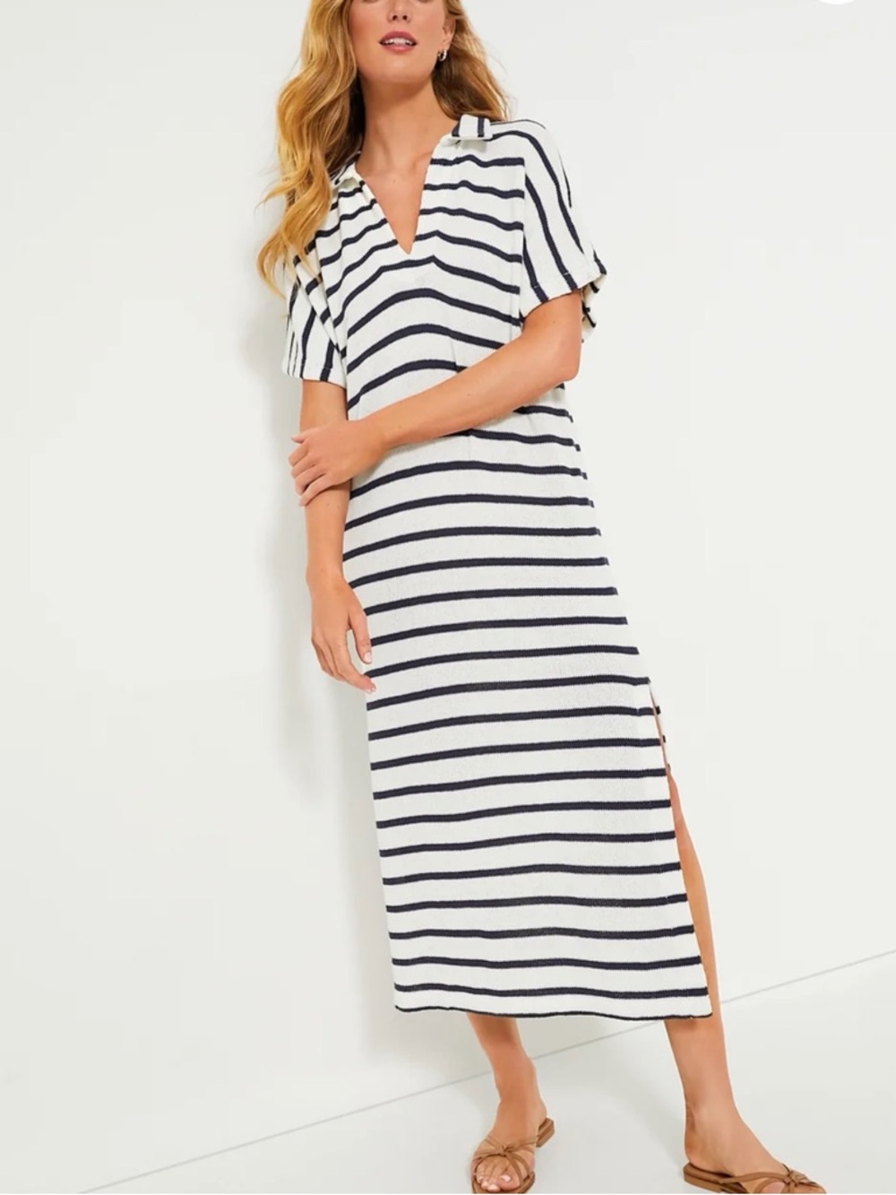 Pomander Place White & Navy French Stripe Knit Maren Polo Dress NWT